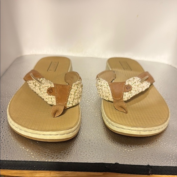 Sperry Tan and Cream Sandals with Patterned Straps - Picture 1 of 6